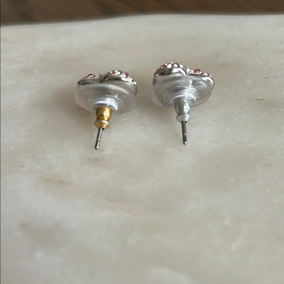 (Swarovski Crystals) Pink Heart Stud Earrings - Picture 4 of 5